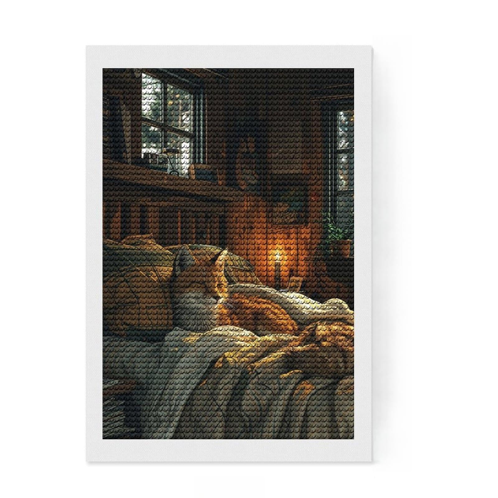 Junmoney Cute Fox Sleeping on Bed Diamond Painting Set 8"x12", for Adults, Home Wall Decor, Easy to Enjoy, Christmas Gift, Nice Detail and Sparkle