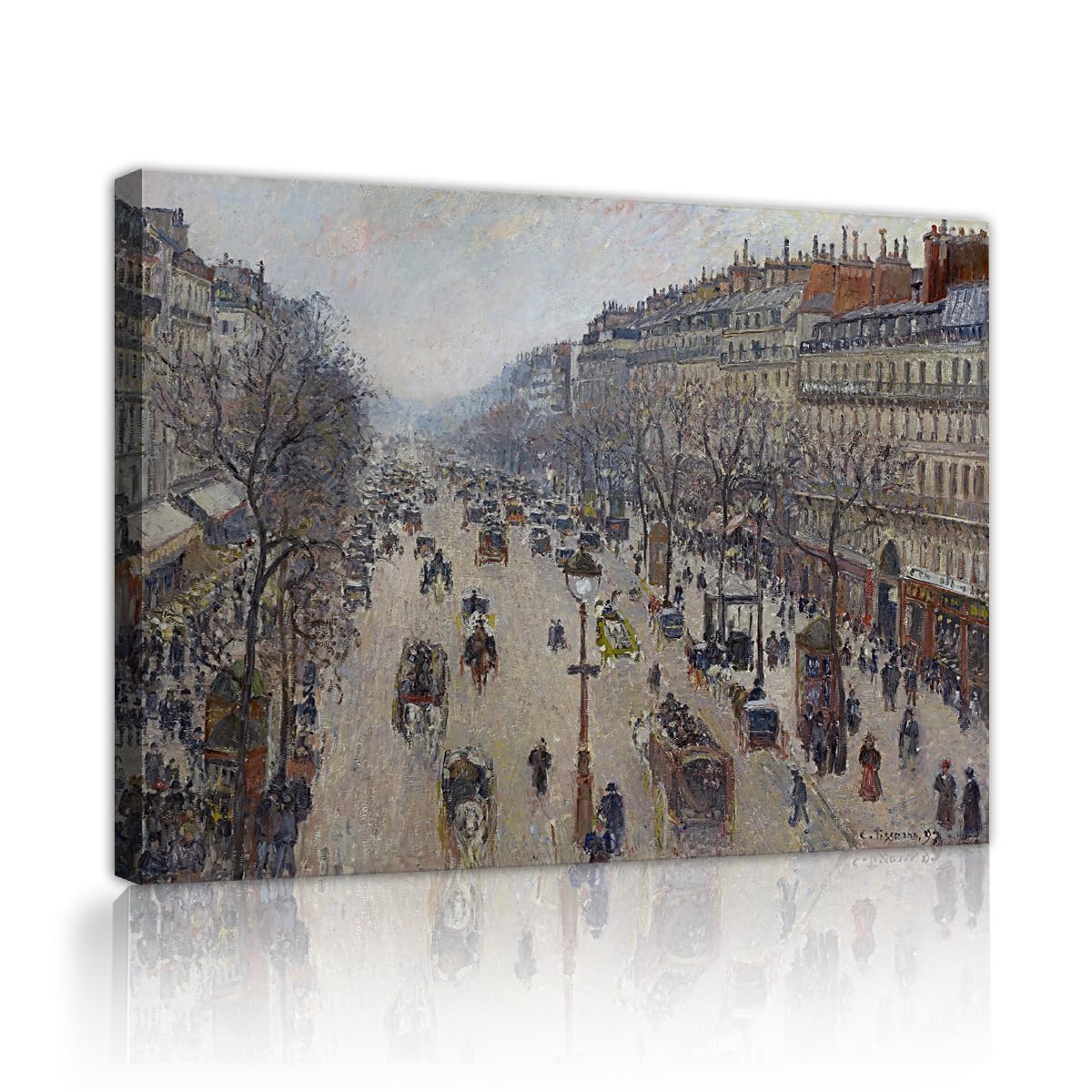TOANGWALL Pissarro Boulevard Montmartre Canvas Wall Art Office Retro Cloudy Weather Framed Famous Painting Replica Artwork For Home Decor Living Room Bedroom 90x110cm