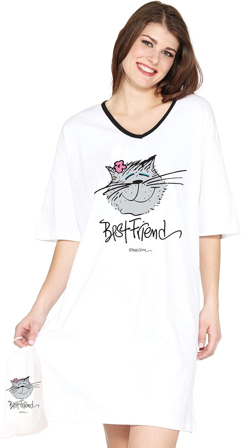 Emerson Street Clothing | Best Friend Cat | Ladies 100% Cotton USA Made Whimsical Nightshirt