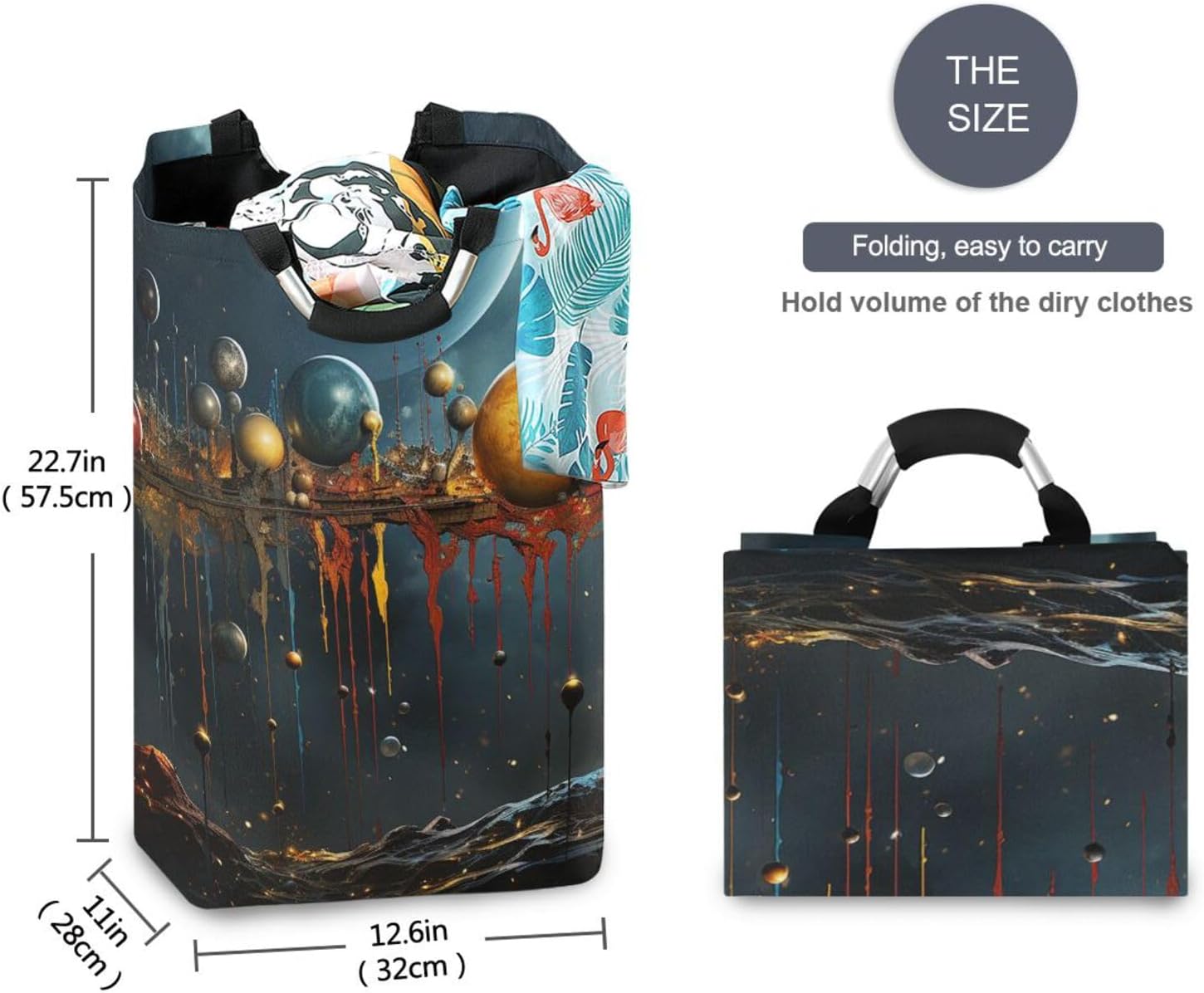 AIXIWAWA Laundry Basket Hamper Solar System Planets Print Collapsible Clothes Holder Dorm Home Laundry Bag with Handles 1 Pack