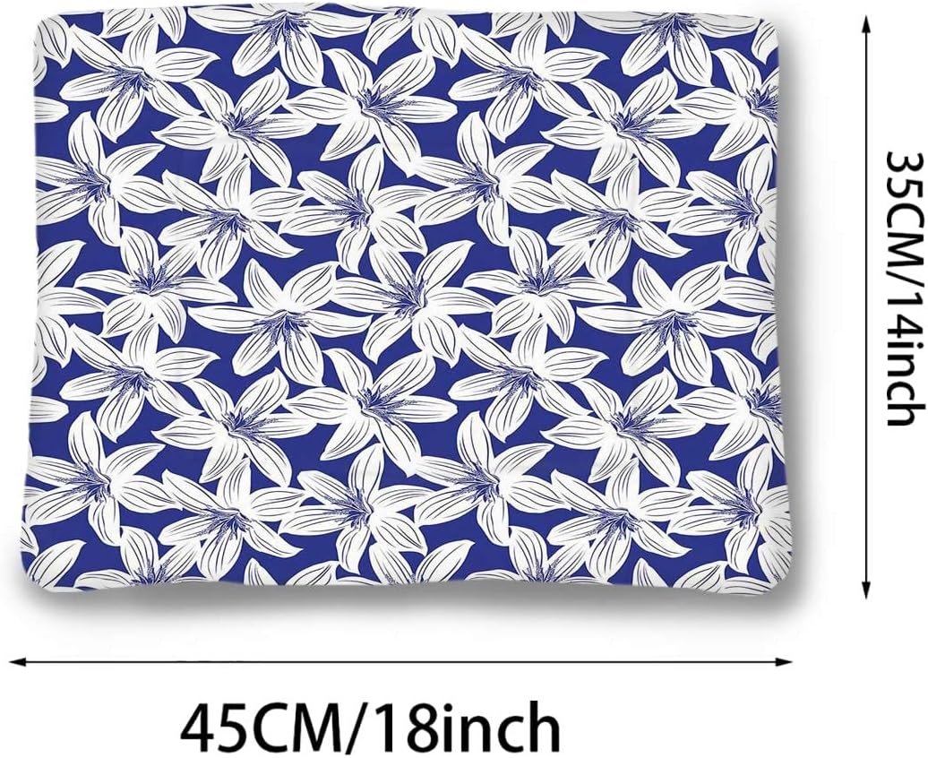 review White Dark Blue Thermal Pet Mat Bed Liner Tropical Flower Petals Exotic Blossoms Image Super Soft Plush Dog Crate Pad for Travel or Home Navy 14