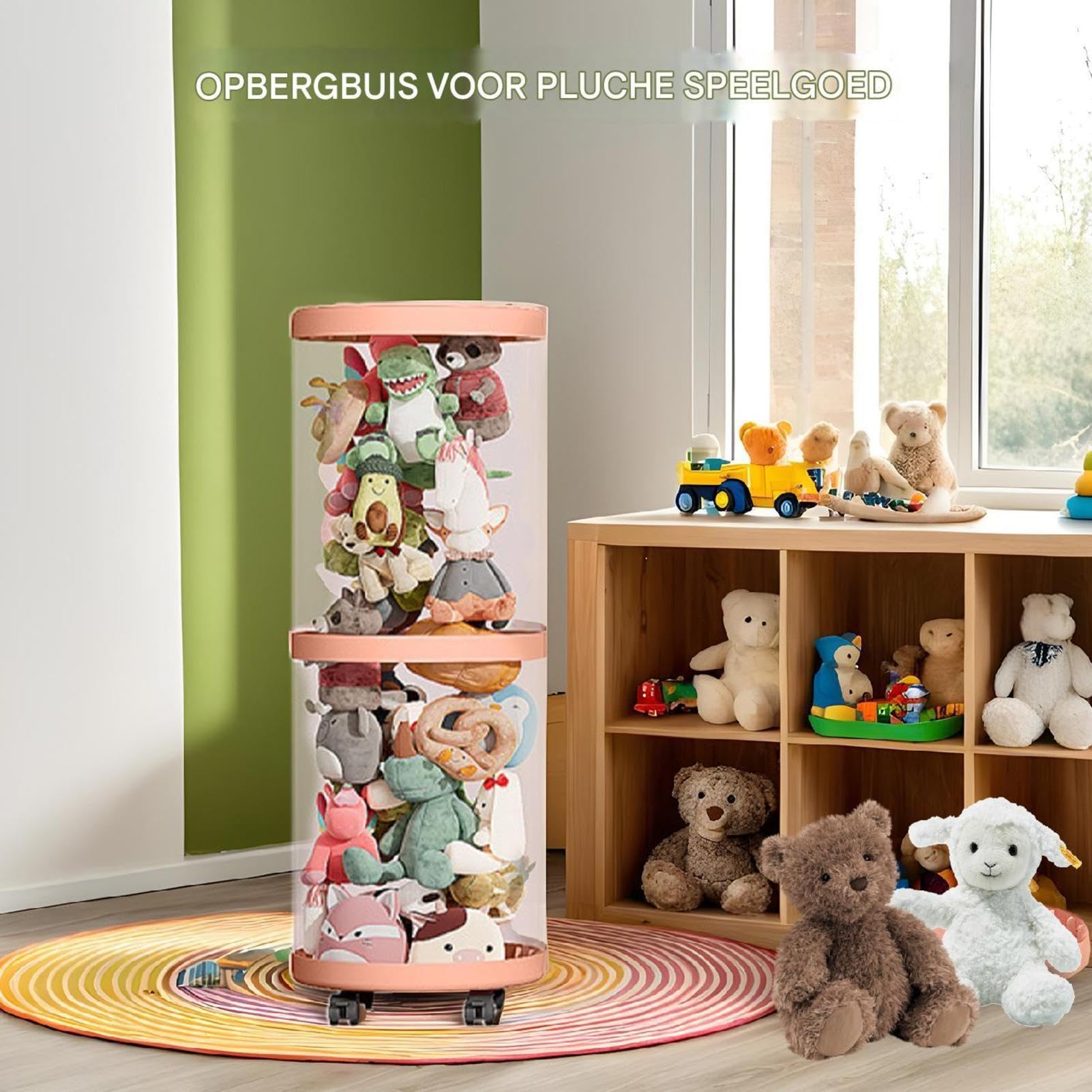 Tubo organizador de animales de peluche,Almacenamiento de tubos de animales | Tubo vertical de almacenamiento de juguetes con ruedas