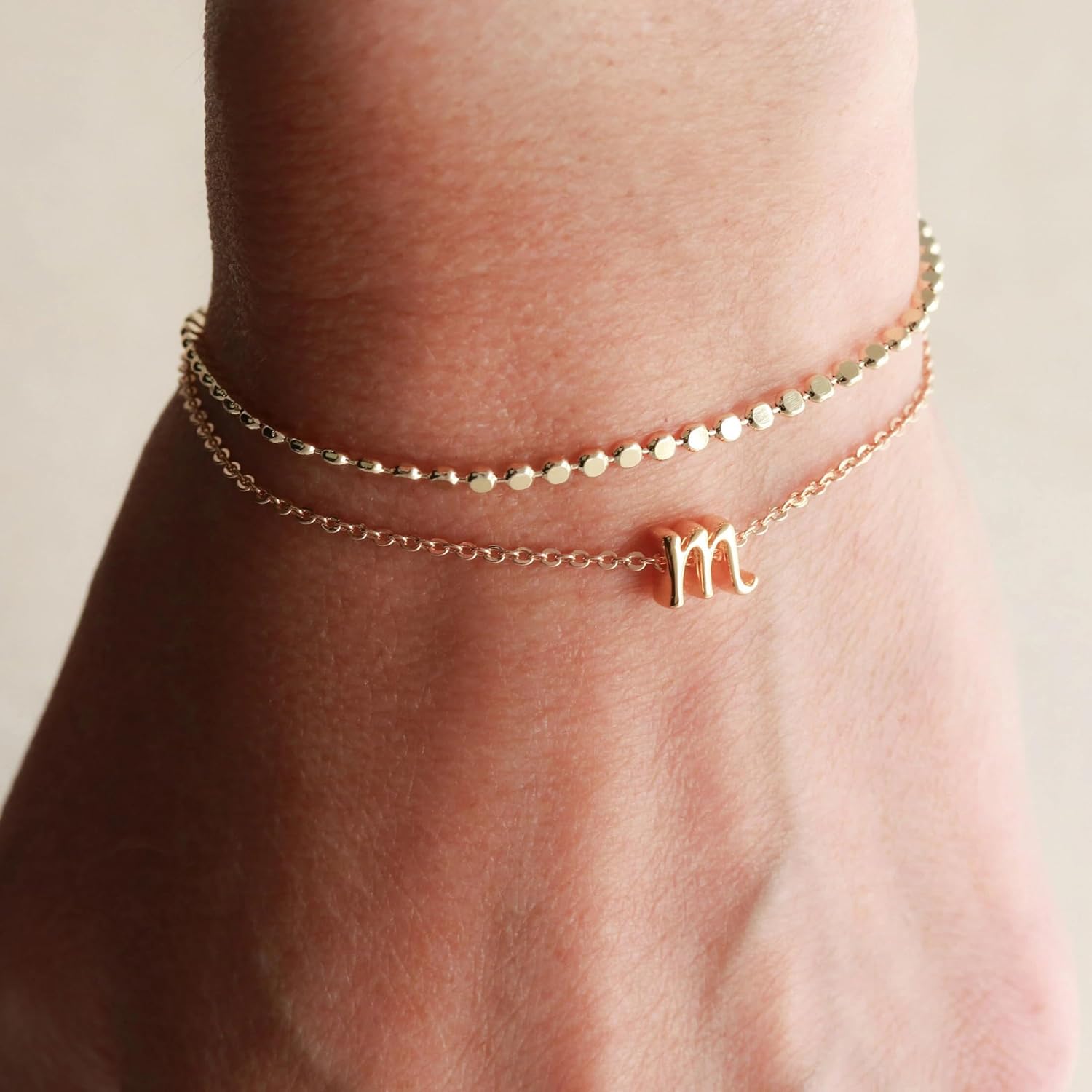 Initial Bracelets for Women, Dainty 14K Gold Plated Layered Letter Bracelet, Trendy Charm Stackable Jewelry Valentines Day Gift for Her - Image 5