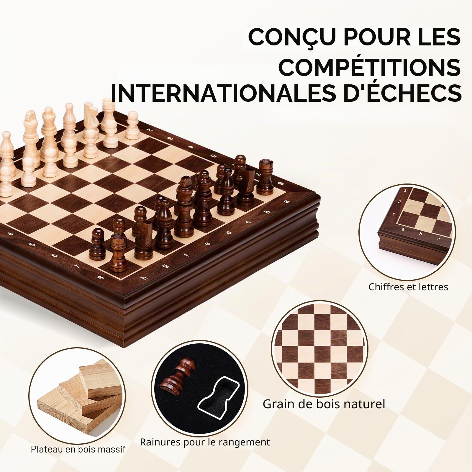 Peradix Magnétique Échiquier en Bois avec Couvercle Amovible, Jeu d'Échecs et de Dames 2-en-1 avec Pièces, Cadeau Traditionnel pour Adultes et Enfants