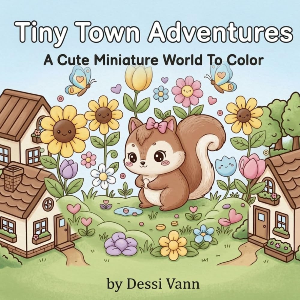 Tiny Town Adventures: A Cozy Coloring Book Featuring Cute Shops, Charming Homes, Adorable Animals & Whimsical Village Scenes