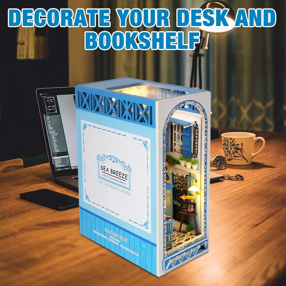 Book Nook Kit, Miniature da Costruire DIY Booknook, Booknook Diorama, Fermalibri in legno 3D, con Luci Decorazione Libreria Casa Modellismo da Costruire Adulti Diorama Modellismo