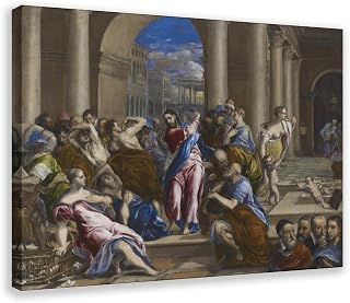 SHIZL El Greco Wall Art，Christ Driving The Traders from The Temple by El Greco Canvas Poster Bedroom Decor Room Frame 12x18inch