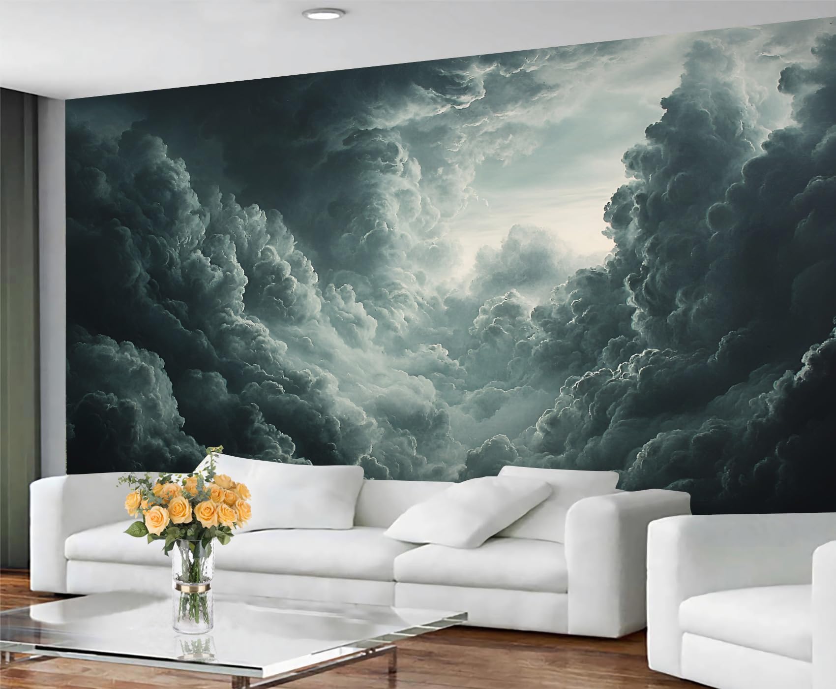 GIVLWF Cloud Wallpaper, Black Sky Self Adhesive Wallpaper for Living Room, Abstract Clouds Wall Paper for Bedroom, Sky Cloud Wall Mural, Natural Scenery Large Mural & Room Decor