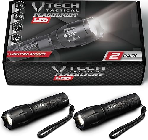 VTech - Paquete de 2 linternas LED tácticas de alto lúmenes, mini linternas para acampar, senderismo, caminar, potentes linternas de emergencia con