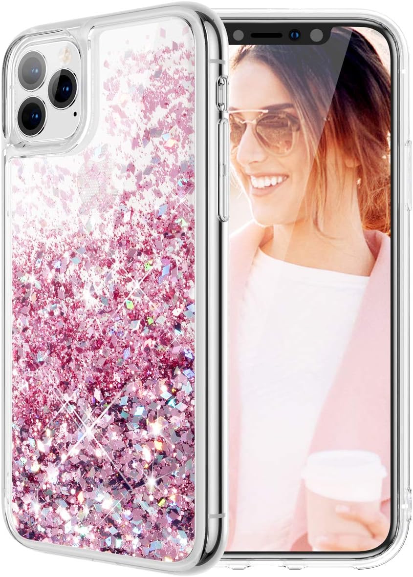 Caka Case for iPhone 11 Pro Max Glitter Case for Women Girls Liquid Bling Sparkle Shining Luxury Fashion Flowing Glitter Soft TPU Clear Phone Case for iPhone 11 Pro Max (6.5 inch)(Rose Gold)
