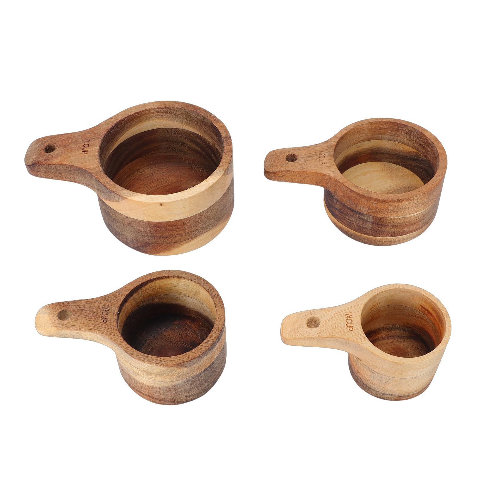 Jenngaoo Juego de 4 Tazas Medidoras de Madera, Apilables para Cocinar y Hornear, Medidores de Cocina para Ingredientes Secos, Leche, Harina, Arroz, con Diseño Ahorrador de Espacio
