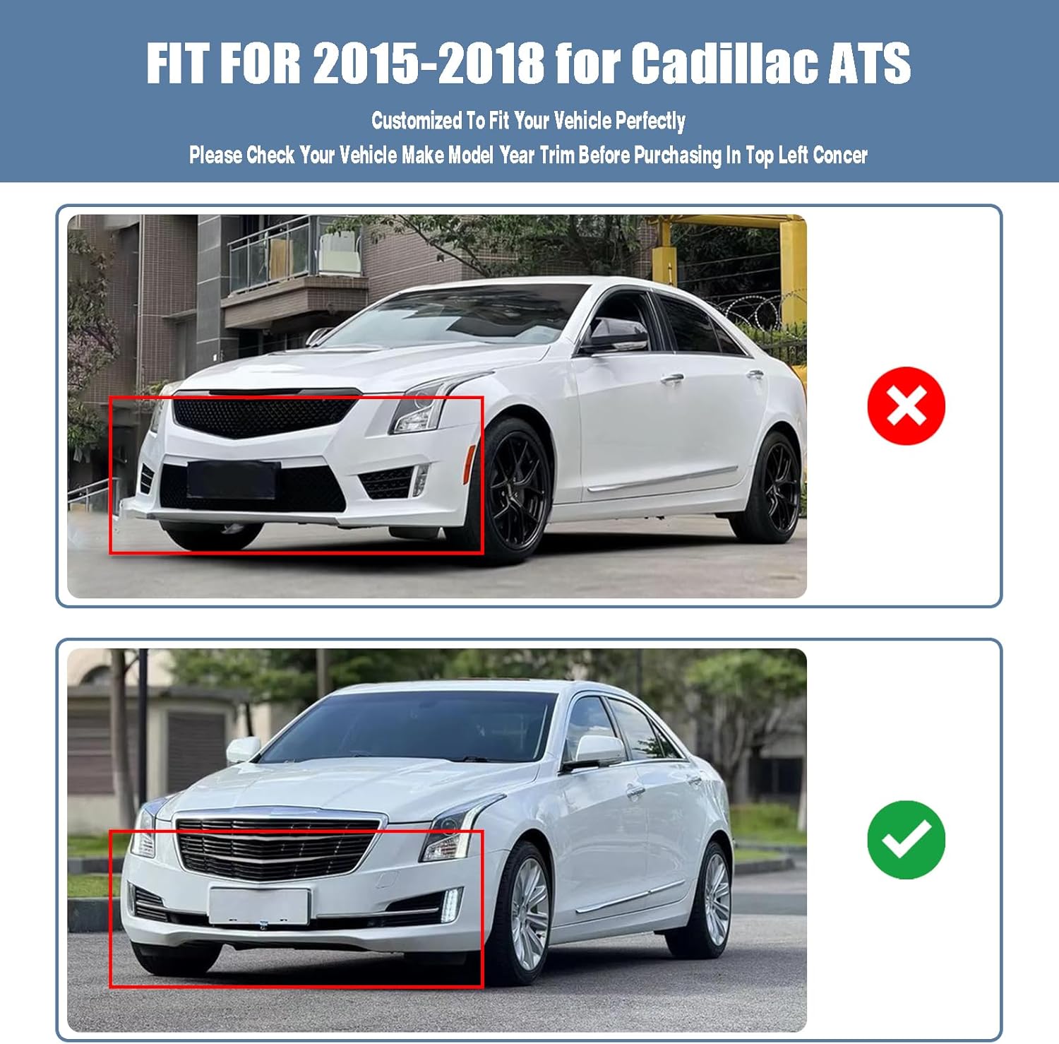 Front Bumper Lip fit for Cadillac ATS Coupe Base/Luxury 2015-2018, for Cadillac ATS Sedan Base/Luxury 2015-2018,for Cadillac ATS Coupe Premium 2015-2016 3-Piece Front Lip Glossy Black