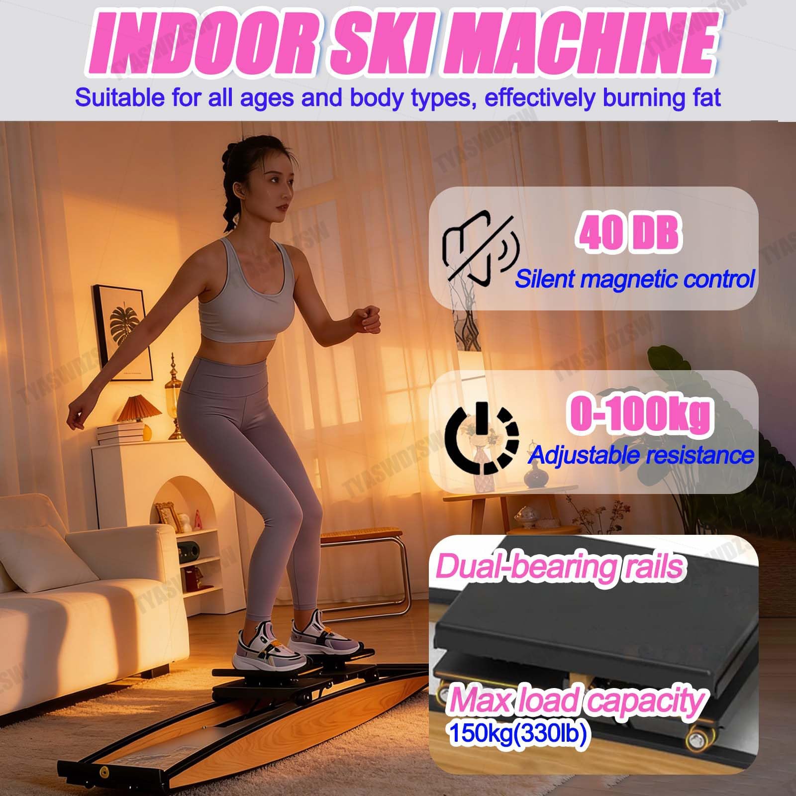 Ski Erg Maschine Für Den Heimgebrauch, Multifunktionaler Ski Trainer Mit Matte & Stöcken, 0-100kg Verstellbarer Magnetwiderstand Für Effektive Fettverbrennung Für Fitnessstudio