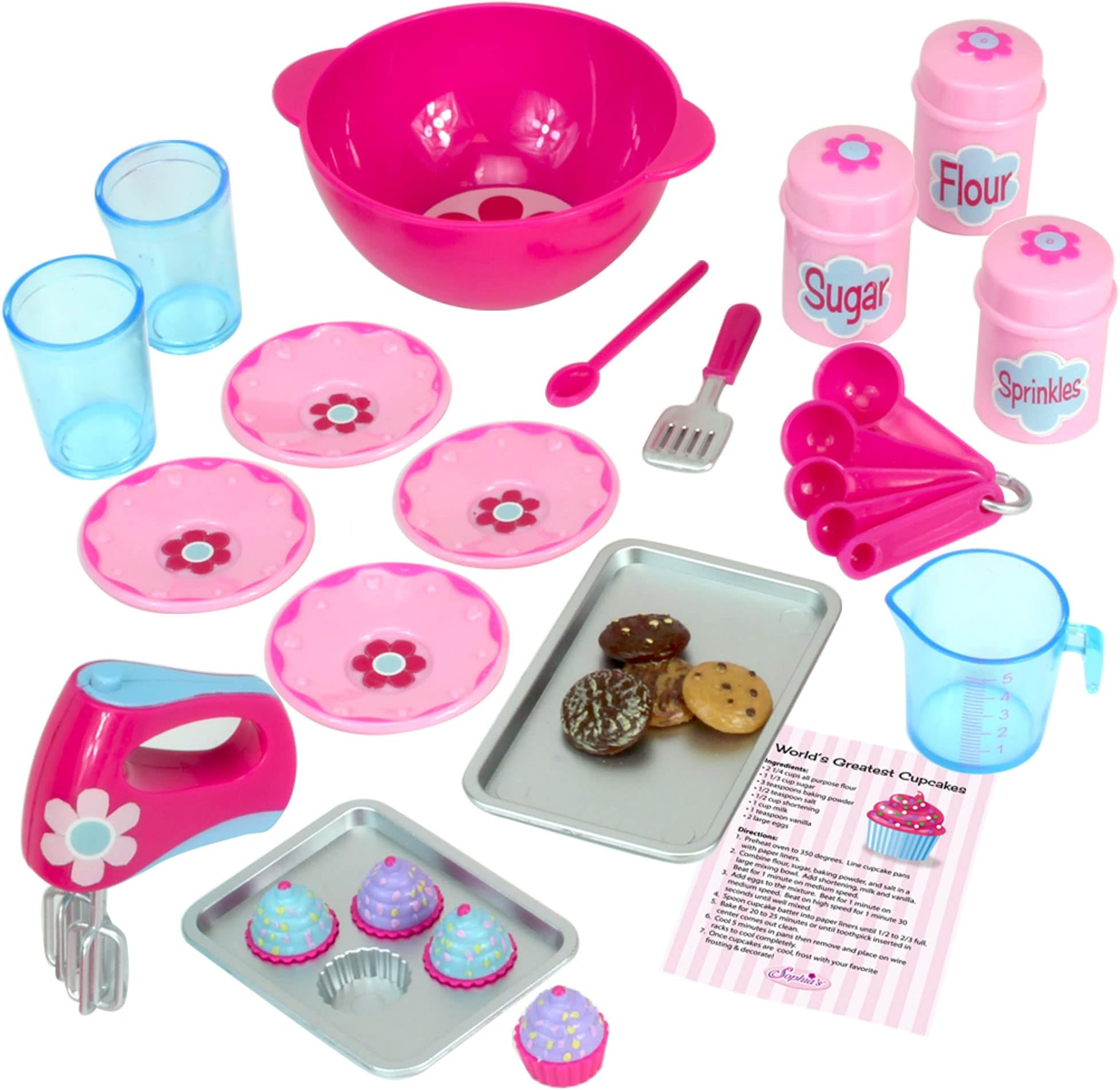 18" Doll 26 pc. Baking Set with Measuring Utensils, Baking Sheets, Realistic Desserts