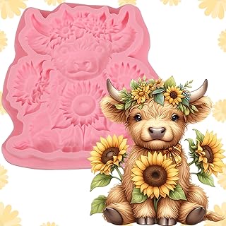 1 Pcs Highland Cow Cake Decoration Fondant Mold, Sunflower Flower Chocolate Silicone Mold, Practical Kitchen Baking Tools, for Candy, Biscuits, Flower Paste, UV Resin, Pendant, Plaster, Clay