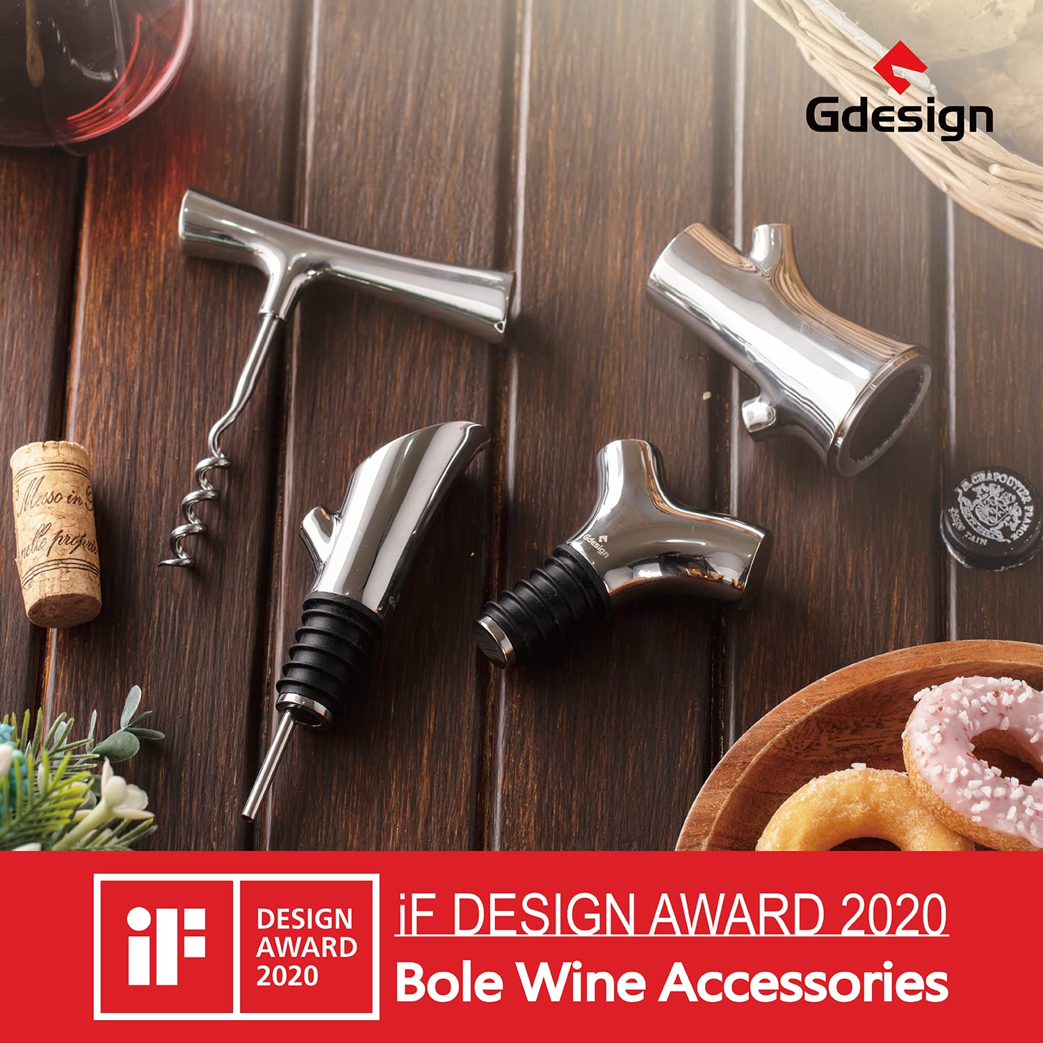 【GEWINNER VON iF DESIGN AWARD 2020】Gdesign Bole 4er-Set Weinzubehör-Set inkl. Korkenzieher, Weinausgießer, Weinflaschenverschluss, Weinfolienschneider. Hochwertig Geschenkpackung.