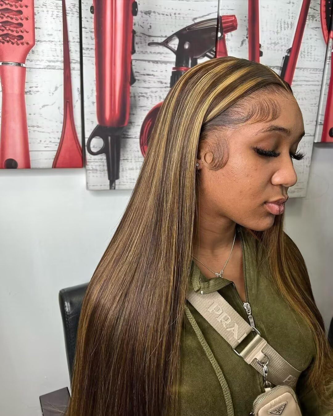 Ombre Highlight Honey Blonde Human Hair HD Invisible 13X4 Lace Front Wig Pre Plucked Baby Hair 150% Density Silky Straight Brazilian HD Transparent Bleached Knots Colored Wigs #1B/4/27 14Inch