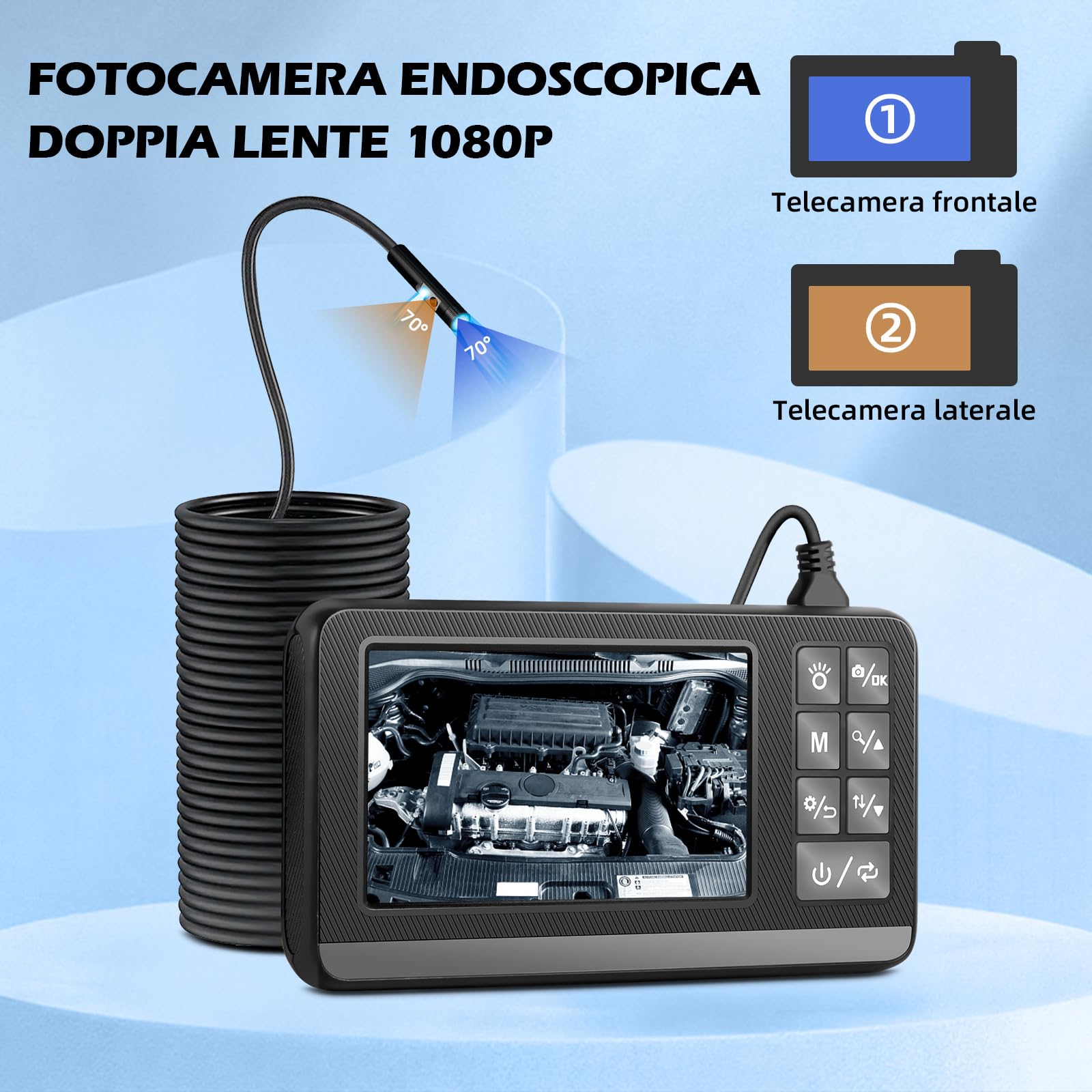 Telecamera endoscopio con doppio obiettivo e luce, fotocamera endoscopio HD 1080P con LCD da 4,3", cavo semirigido da 10 m e scheda da 64 GB, endoscopio di ispezione endoscopio impermeabile IP67 per