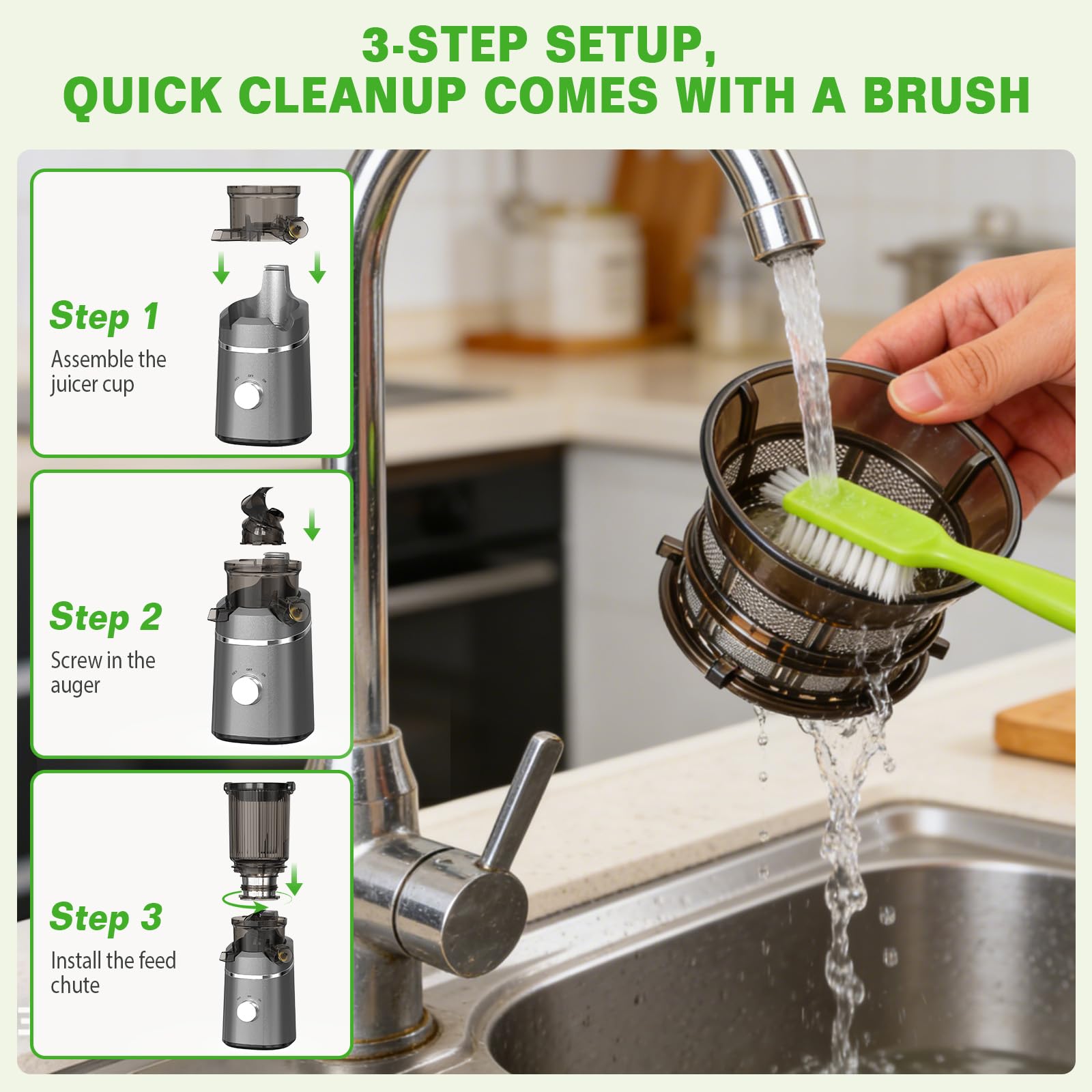 Estrattore Frutta e Verdura, 130MM 250W Centrifuga Frutta e Verdura, 1L Estrattore di Succo a Freddo Juicer Machine Ideale per Famiglia e Colazione, Facile da Pulire, Senza BPA, Nero