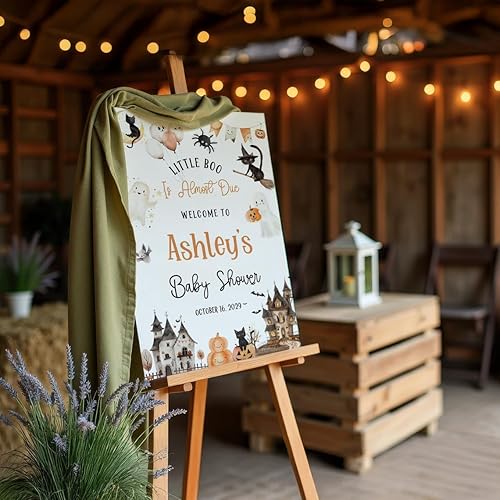 Miniatura 3 de Letrero de bienvenida personalizado de Halloween para baby shower, Little Boo Is Almost Due, decoración imprimible de Halloween, decoración de