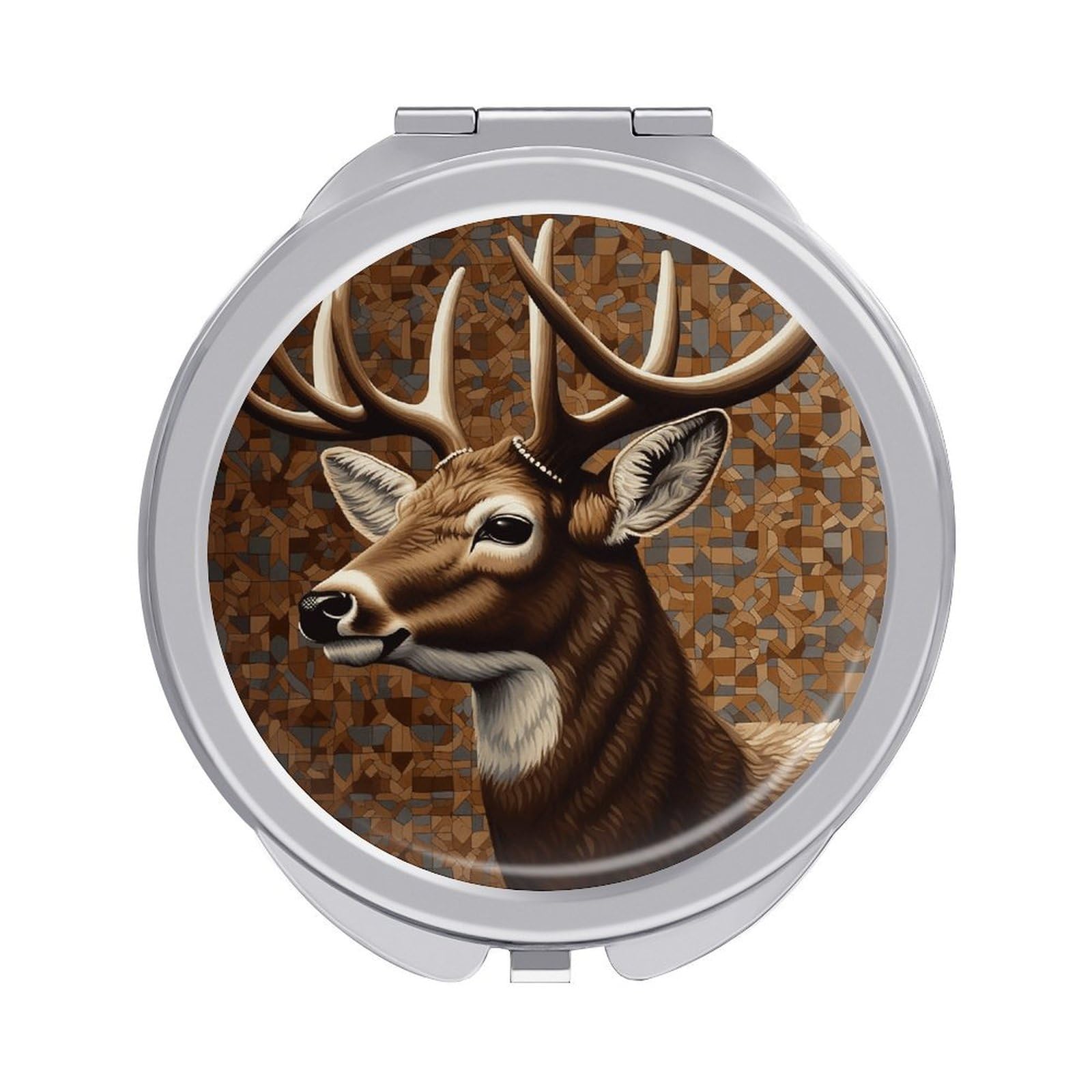 VstaDank Deer on Brown Background Travel Makeup Mirror 2 X /1 X Magnifying Mini Vintage Pocket Mirror for Purse Small Portable Folding Small Round Mirrors Portable Vanity Mirrors for Women