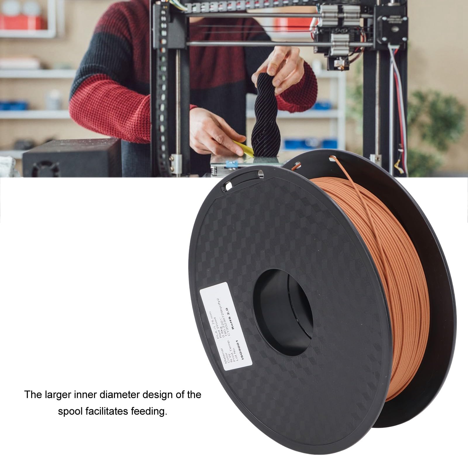 1.75mm PLA Filament, Rot Holzoptik, Entblockungsfrei, Geruchsarm, Überlegene Haftung, für 3D Drucker, Zuhause, Büro
