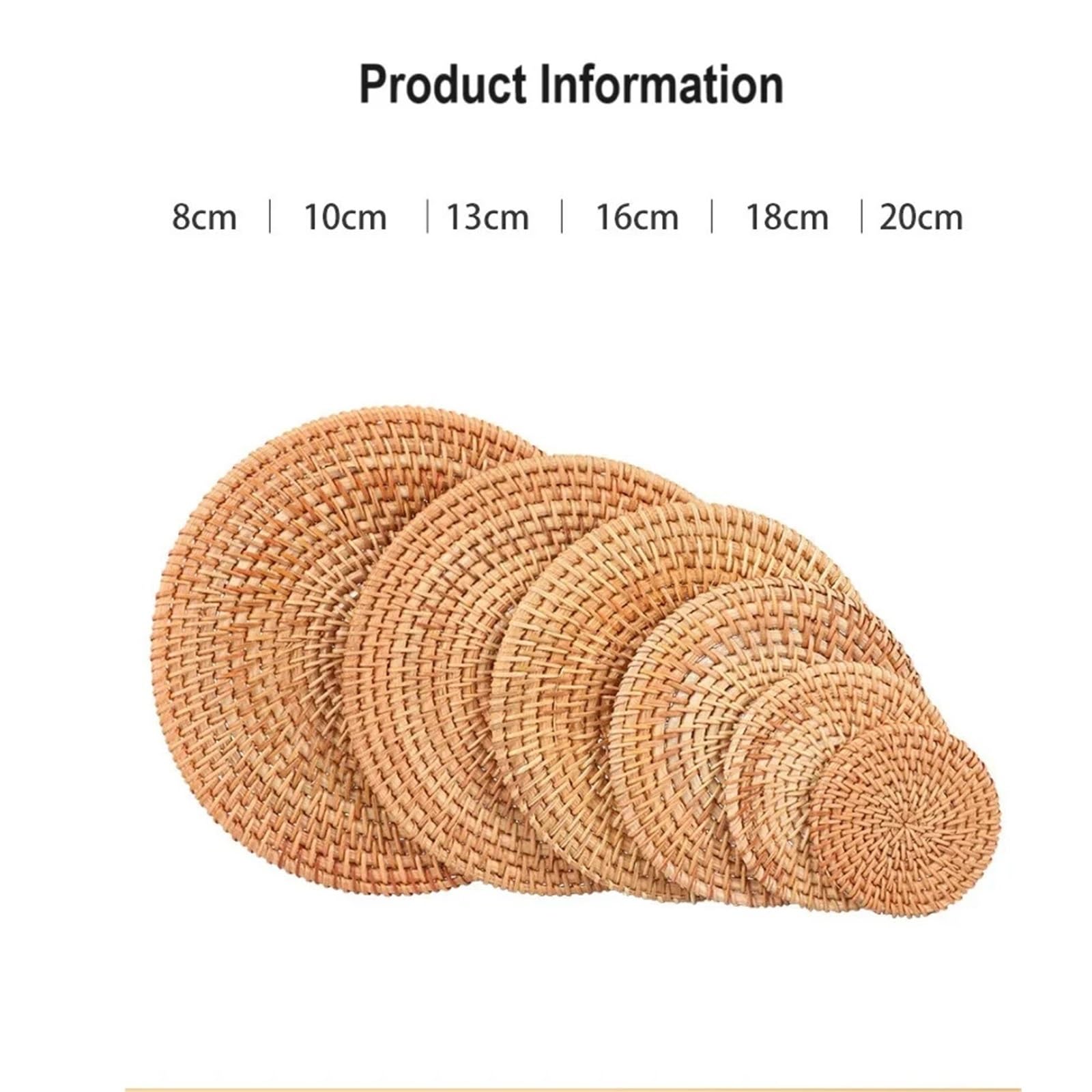 1 Set (6 Stück) handgewebter Rattan-Untersetzer Für Tisch | Runde Hot Pads aus Korbgeflecht, hitzebeständige Topflappen for Teekannen, Pfannen und Tischschutz