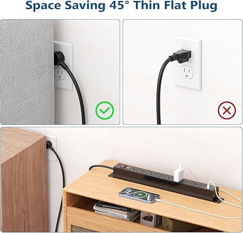 Miniatura 5 de Regleta de alimentación resistente de 8 salidas con USB PD de 20 W, protector de sobretensiones BTU de 6 pies de largo con USB A y USB C, tira de