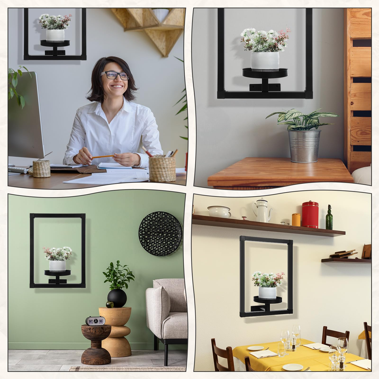 CroBlissful Wand-Pflanzgefäße, Wand-Pflanzgefäße für Zimmerpflanzen, Metallfenster, Regale, Bilderrahmen für drinnen und draußen, Wohnzimmer, Balkon, Garten, rechteckig, 4 Stück