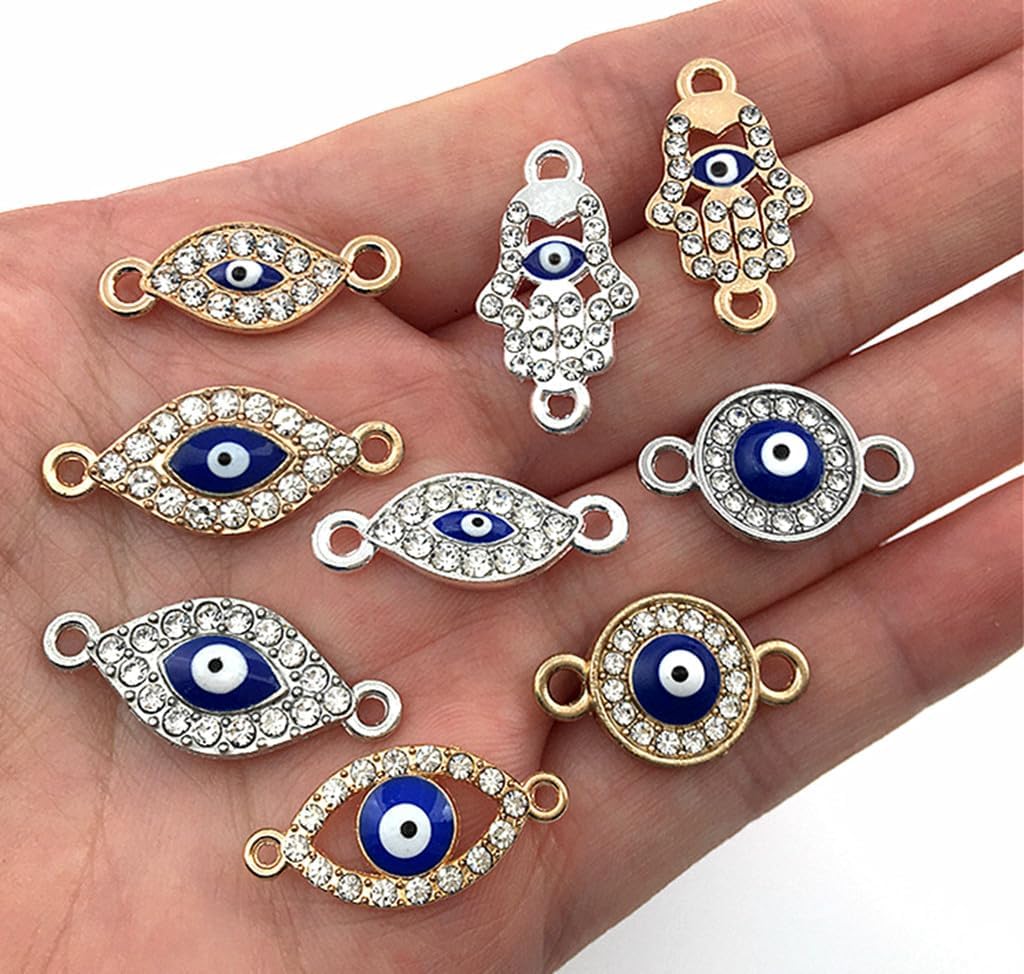 Evil Eye Charm Pendant Connector Bracelet Bead Rhinestone Enamel Eye Hamsa Hand Charm Linker for DIY Jewelry Making Findings (20pcs) - Image 3