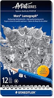 STAEDTLER premium quality drawing pencil, Mars Lumograph, graphite pencil set in metal tin, break-resistant super-bonded lead, design set of 12 degrees, 100 G12