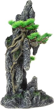 Tall Aquarium Decor Mountain View with Tree & Cave 13.8inch, Large Fish Tank Decoration, Artificial Resin Rock Mountain Betta Fish Tank Ornament for Goldfish Cichlid Shrimp Hiding Playing