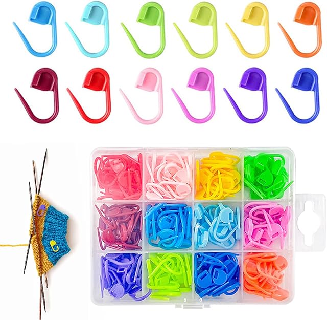 iTGOOS 180 PCS Crochet Stitch Markers, Knitting Accessories Stitch Markers Multicolor, Crochet Stitch Needle Clip with Storage Box, Knitting Place Markers for Weaving & DIY Arts