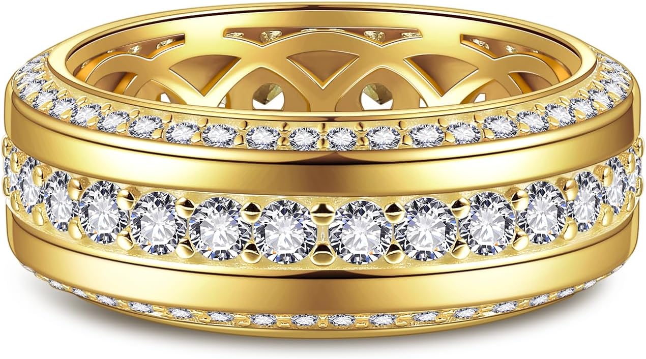 Men's Wedding Band 14K Gold/White Gold Plating Engagement Rings with 3 Row Cubic Zirconia Copper Wedding Ring Size 8 to 12 - Image 2