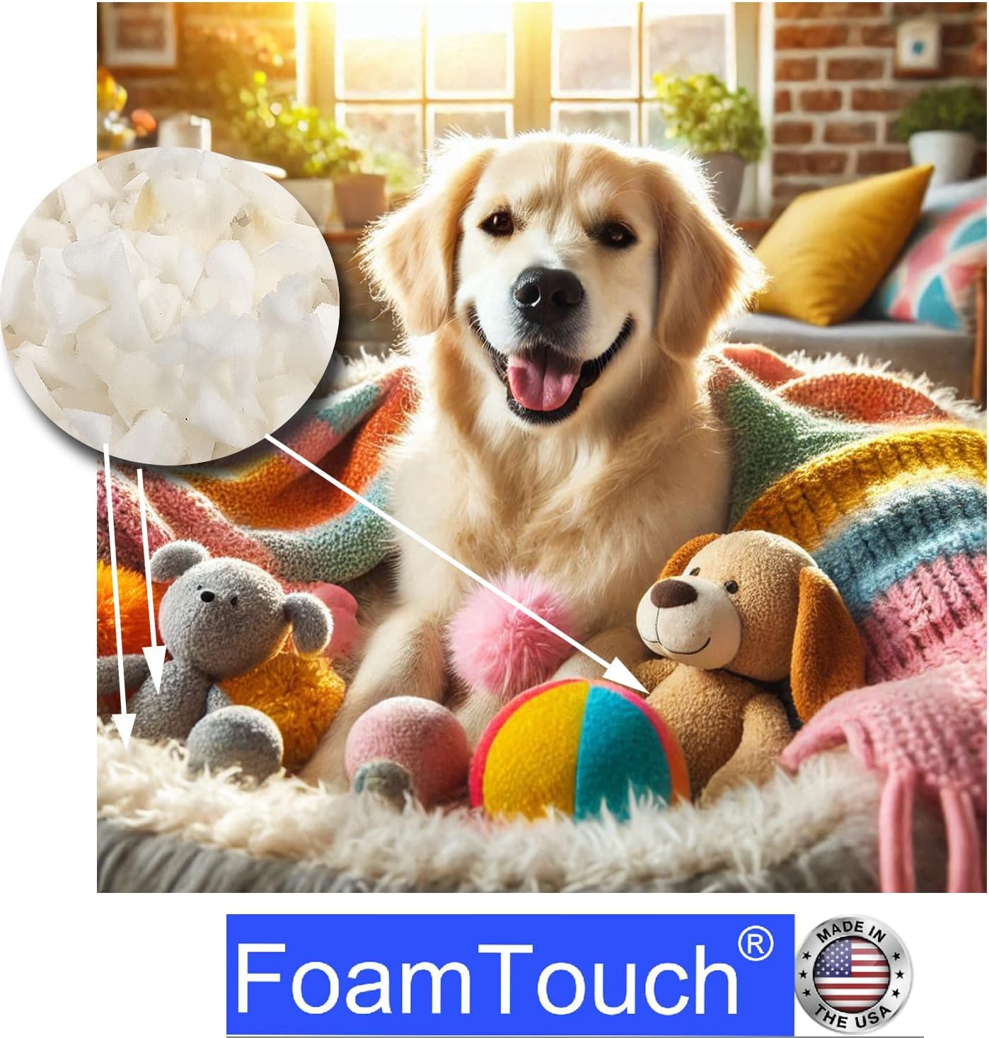 FoamTouch Premium Grade High Density 10lb White Shredded Memory Foam - Bean Bag Filling, Dog Bed Filler, Pillow Stuffing And Pouf Filler - Replacement Fill For Chairs, Couch, and Cushions