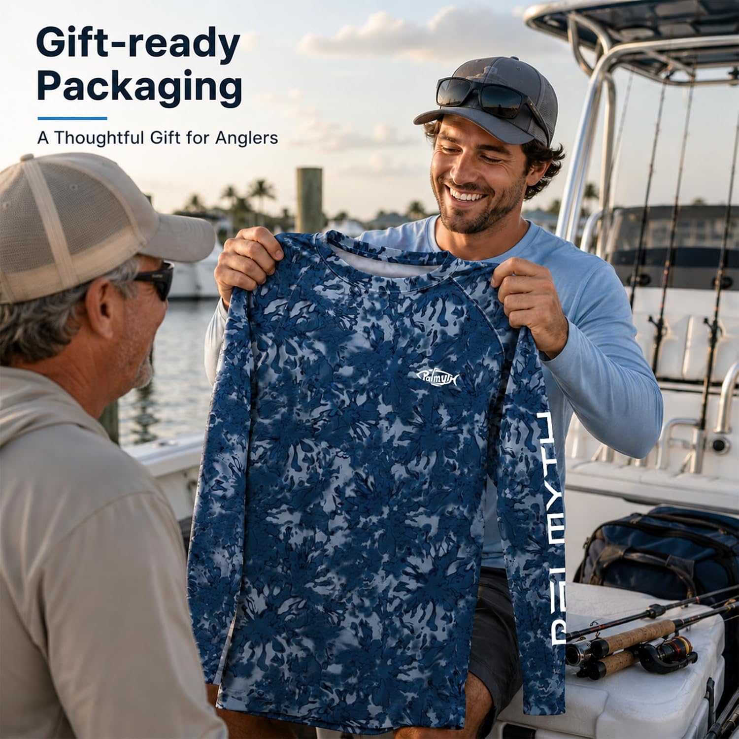 Palmyth Men’s UPF 50+ Fishing Shirt Long Sleeve Sun Protection Performance Tee Quick Dry Breathable Fishing Camo Shirts