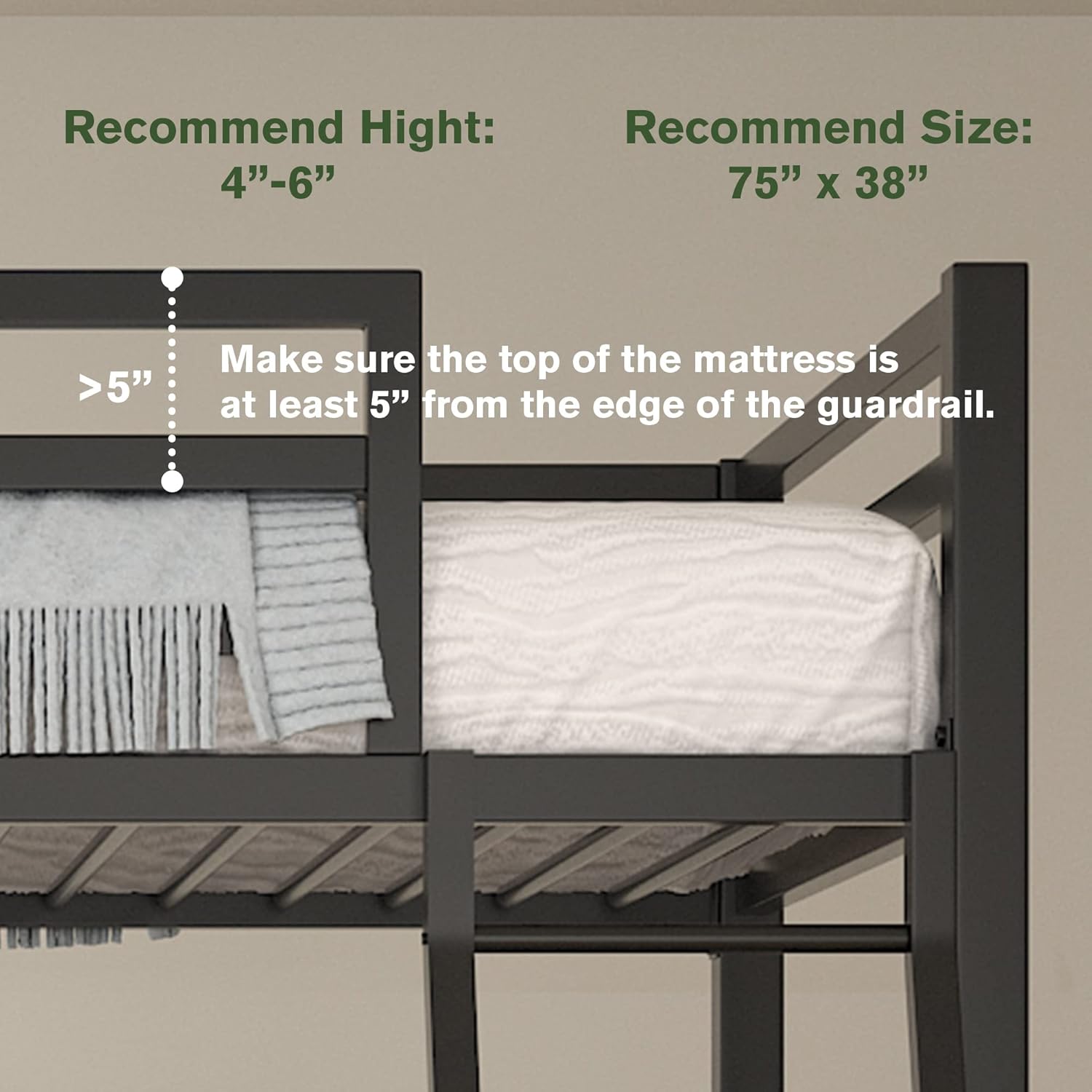 MUTICOR Loft Bunk Bed Frame Twin Over Twin with Safety Guardrail and Ladder,Metal Slats Support, Small Space Saving Furniture for Bedroom Kids Room and Dorm,Black