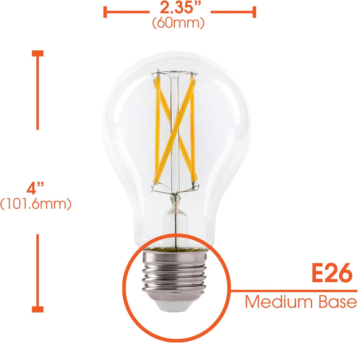 Xtricity LED 8.5W A19 Filament Clear Light Bulb, 60W Equivalent, 800 Lumens, 2700K Soft White, Dimmable, E26 Medium Base, 120V, UL Listed (6 Pack)