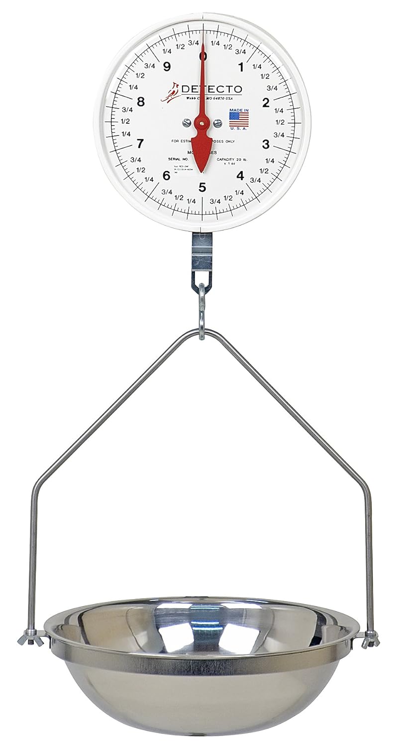 Detecto MCS-20F Hanging Dial Scale, Fish Pan, 20 lb. Capacity, Stainless Steel
