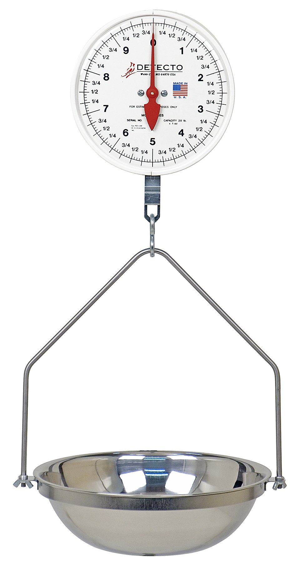 DetectoMCS-20F Hanging Dial Scale, Fish Pan, 20 lb. Capacity, Stainless Steel