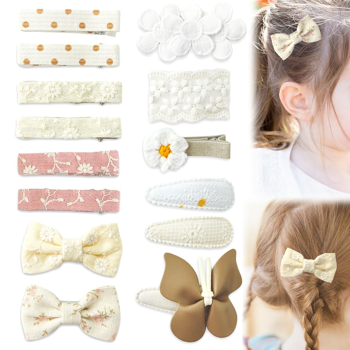 14 PCS Baby Hair Clips for Girls with Bows Butterfly Flower, Fully Lined Alligator Clips and Barrettes, Hair Accessories for Toddler and Baby Girls(Pink)