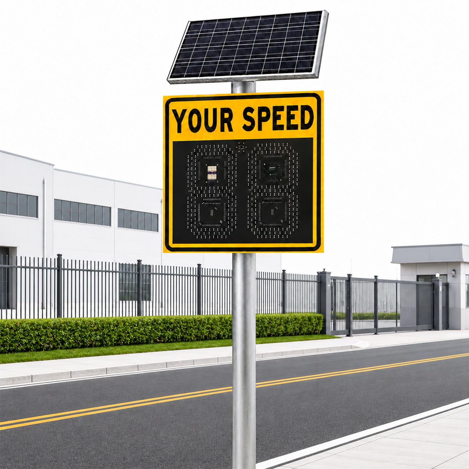 XEEAOFE 24"x24"(24"x27") Traffic Radar Speed Display, Solar Powered LED Flashing Warning Board, Weatherproof for Highways & Speed-Limited Roads 2 Digit