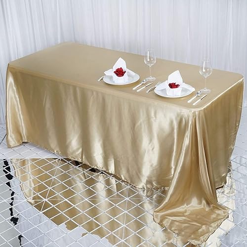 Miniatura 1 de BalsaCircle Mantel rectangular de satén champán de 90 x 132 pulgadas, mantel para mesa de boda, fiesta, recepción, eventos, cocina y comedor
