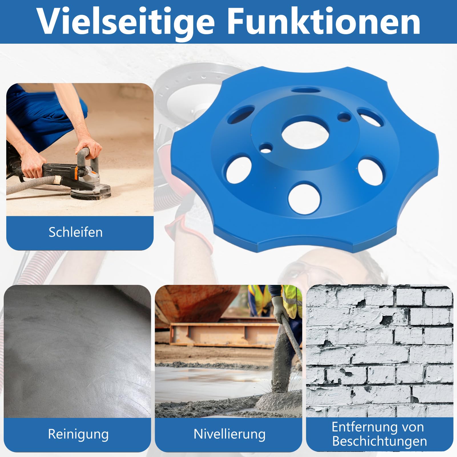 Diamant Schleiftopf 125mm, PKD PCD Diamantschleiftopf mit 6 Segmenten für Winkelschleifer, Staubreduzierung, Robust und Langlebig, für Betonmörtel Fliesenkleber Farb-Beschichtungen
