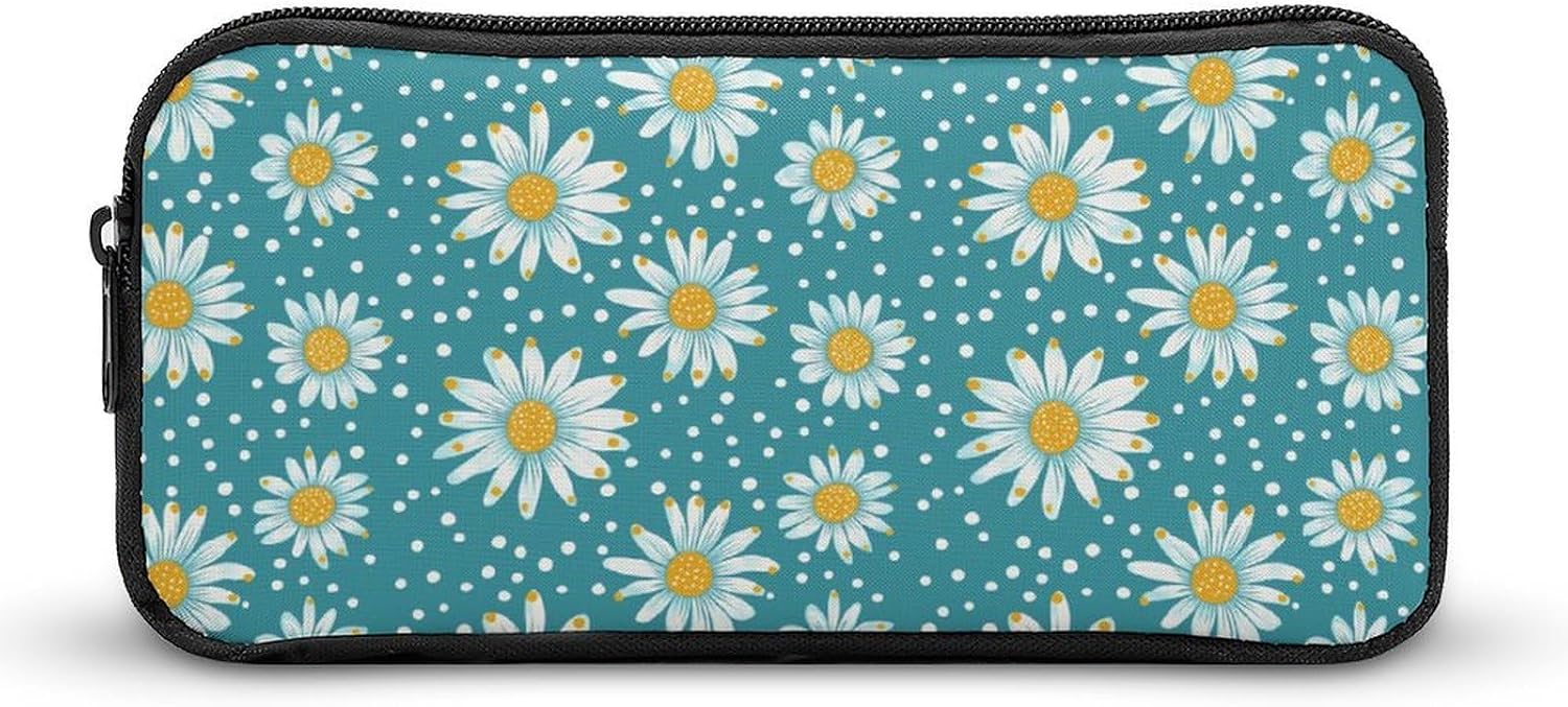 Daisy Flowers Blue Pattern Travel Cosmetic Bag Makeup Bag