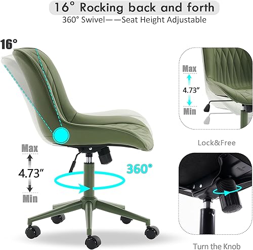 Miniatura 3 de YOUNIKE Silla de escritorio de oficina en casa con ruedas, silla de tocador sin brazos con respaldo, cómoda y moderna silla tapizada de cuero,