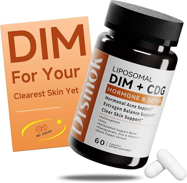 Suplemento de DIM Liposomal 400 mg con CDG, Metabolismo de Estrógenos 12 en 1 | Equilibrio hormonal Dismok y apoyo para una piel de aspecto limpio para mujeres y hombres, con Vitex, TMG, 5-MTHF, mezcla antioxidante para la piel, 60 cápsulas (Paquete de 1)