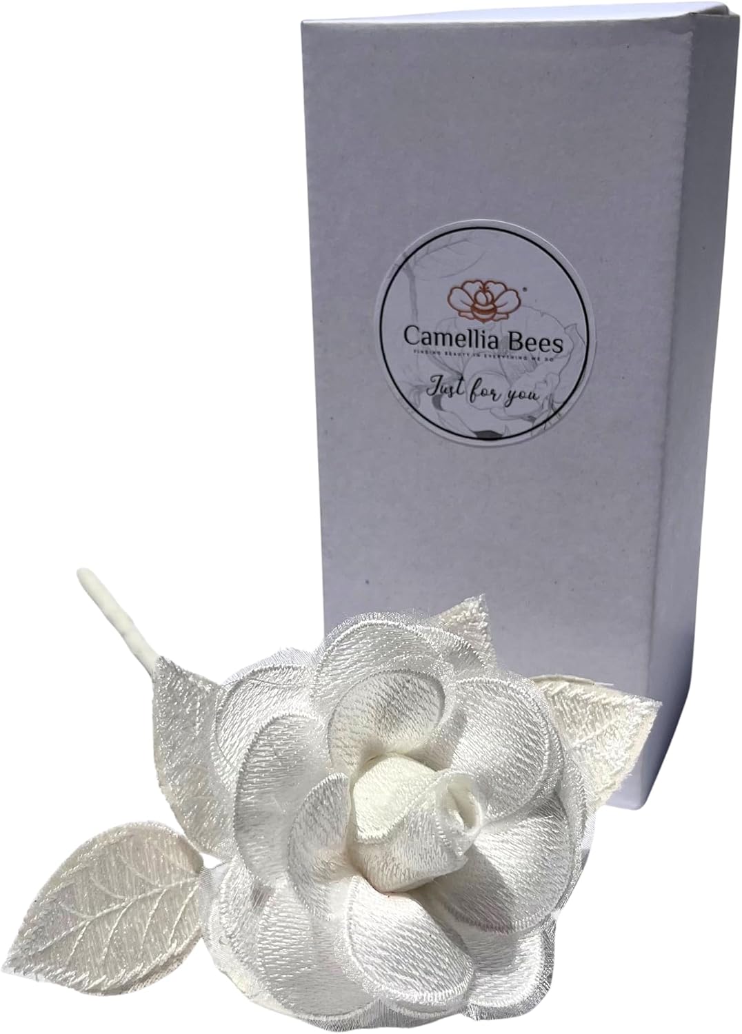 Camellia Bees Handmade Lace Rose for 13th Wedding Lace Flower for Wife Husband, 13 Year for Her Him, Valentine's Day Mother's Day (White)