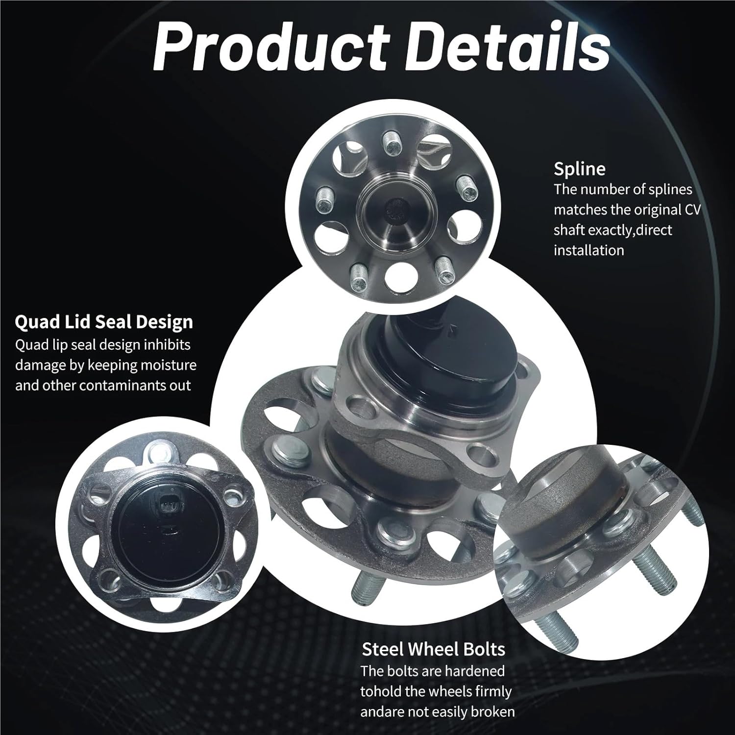 Rear Wheel Hub Bearings Assembly 2Pcs