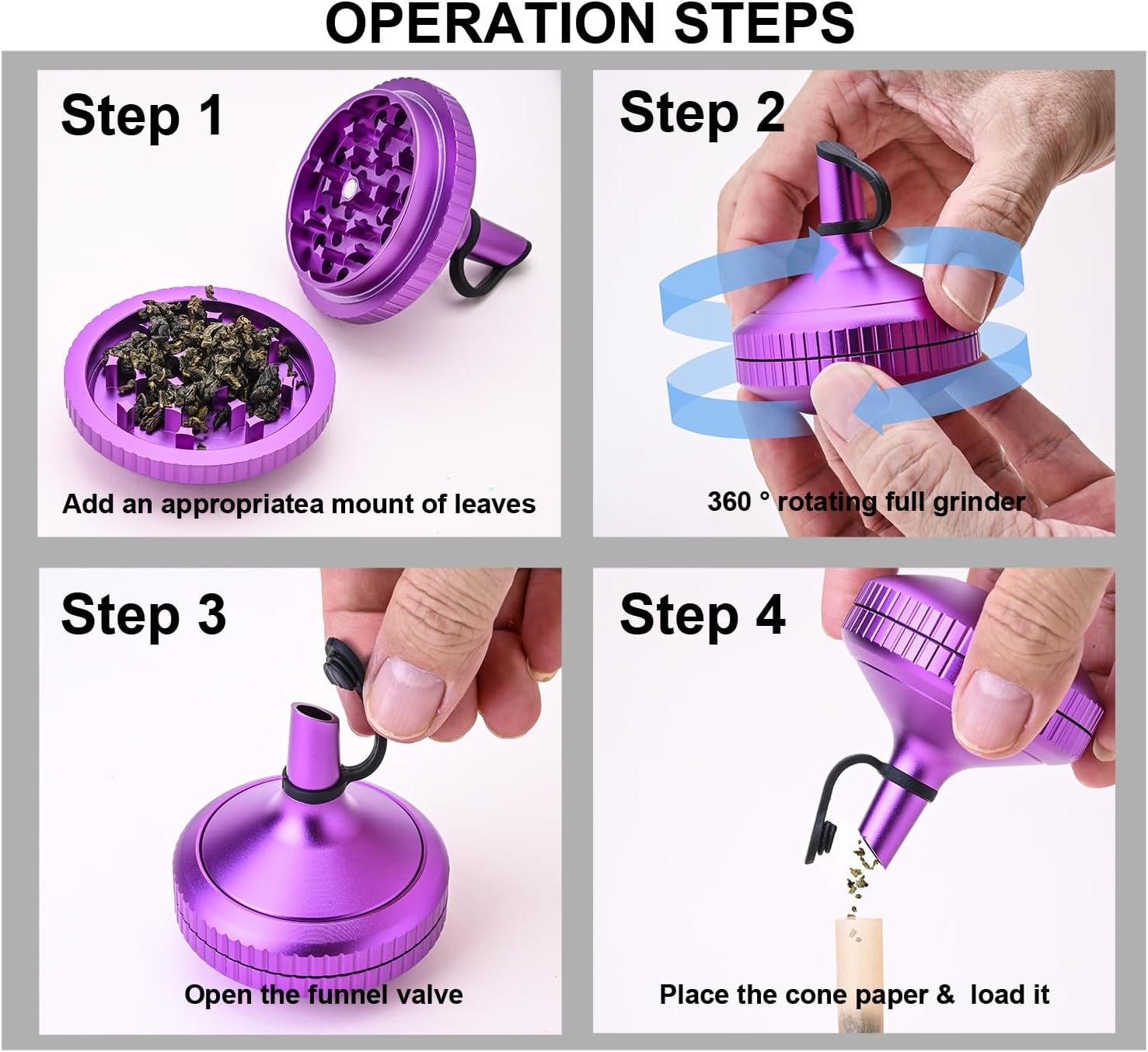 2 In 1 Manual Grinder Roller, Portable Grinder and Cone Filler for Home Kitchen and Daily Use (purple)